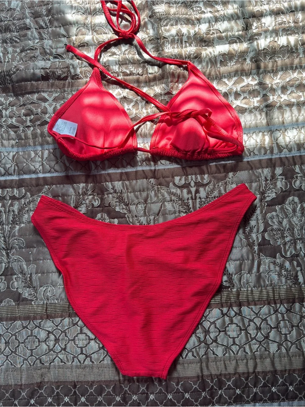 WILD FABLE RED RIBBED TRIANGLE BIKINI SET SIZE LARGE